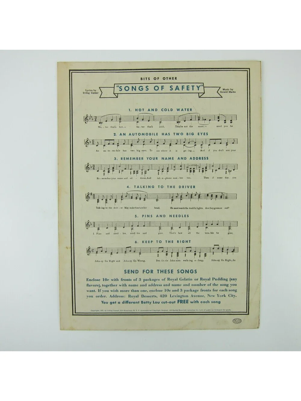 Sheet Music Remember Your Name & Address Irving Caesar's Songs of Safety 1937